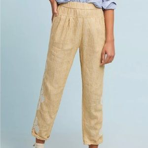 Anthropologie linen striped embroidered pants